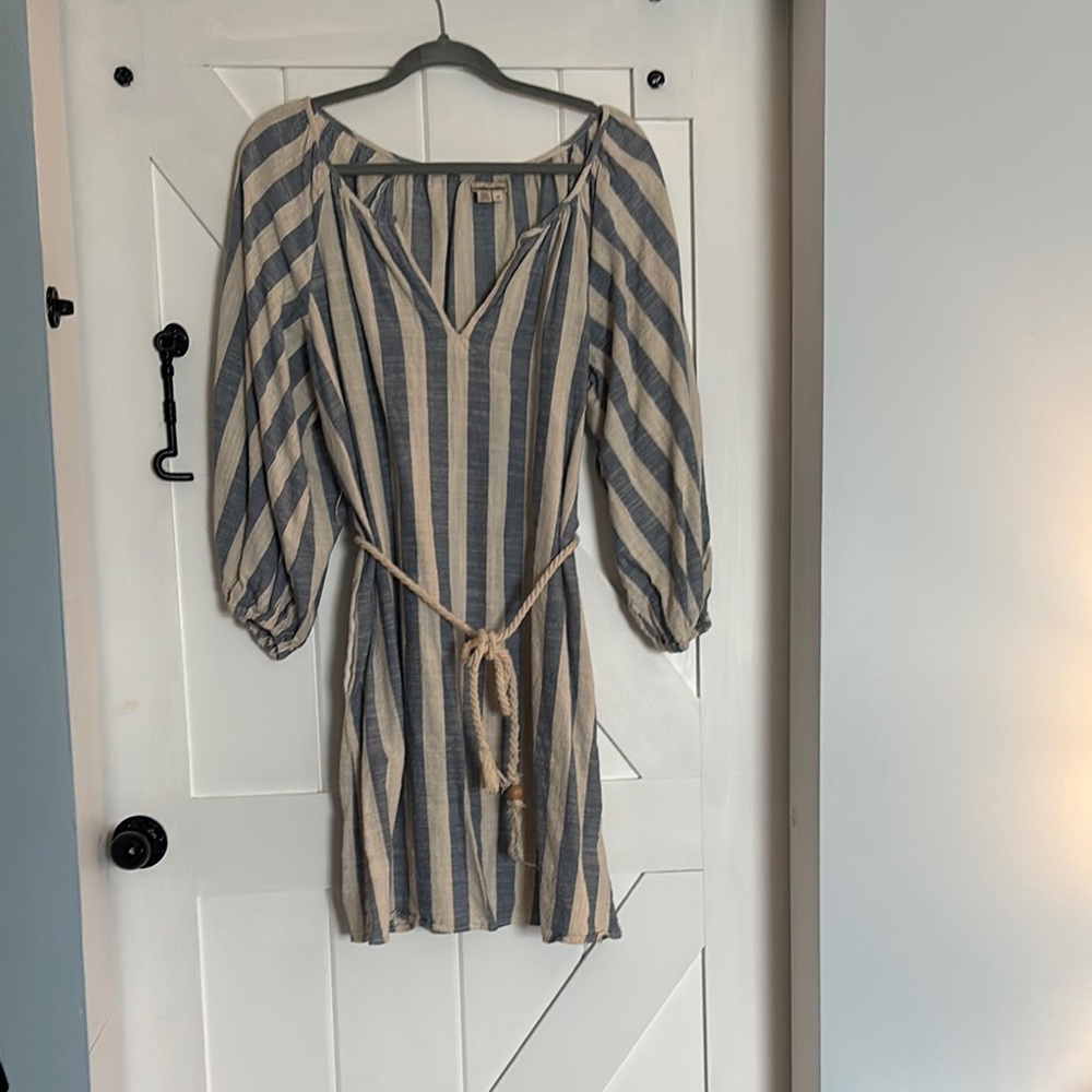 Striped V-Neck Dress with Belt